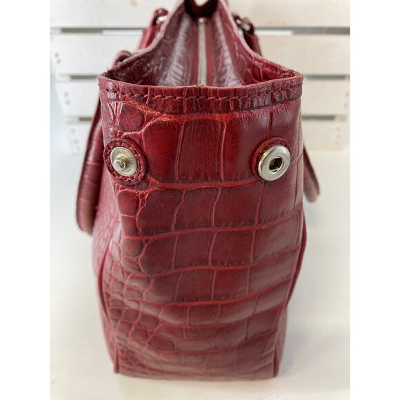 BRIGHTON F352136 RED LEATHER EMBOSSED ANIMAL PRINT HANDBAG - Picture 14 of 16